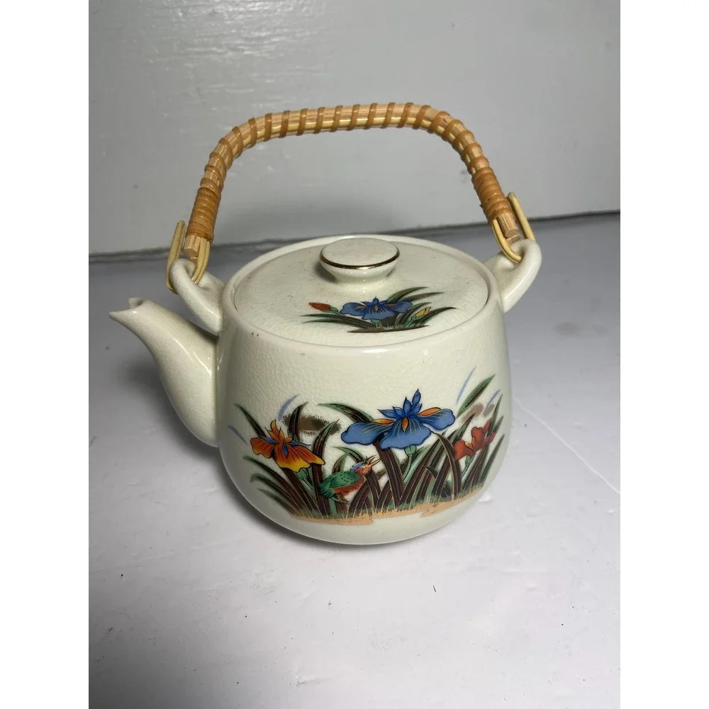 Vintage Hand Painted Floral Japanese Teapot with Plate